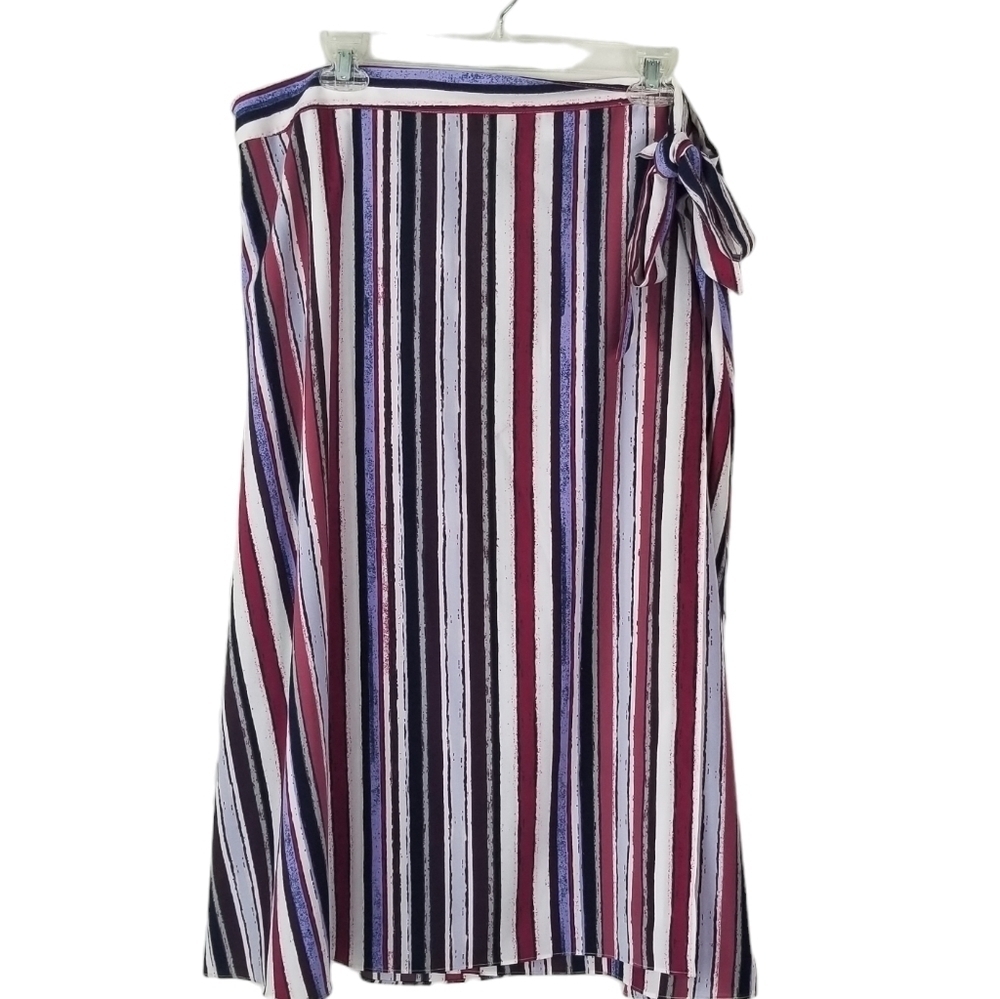 NWT Alex Marie Anna Midi Wrap Skirt Multi Stripe Size 18 Side Tie Mauve/Blue